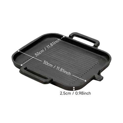 Cast Iron Griddle Frying Pan Grill Non-Stick Skillet Cooking Fry Rectangle Steak - Picture 17 of 30