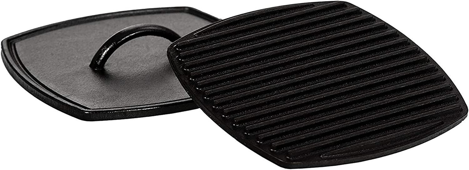 Lodge LPP3 Cast Iron Square Ribbed Panini Press, 8.25-Inch