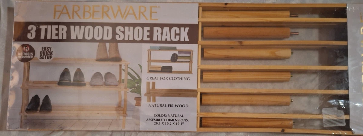 NEW FARBERWARE 3 Tier Shoe Rack Solid Wood Storage Shoes Shelf