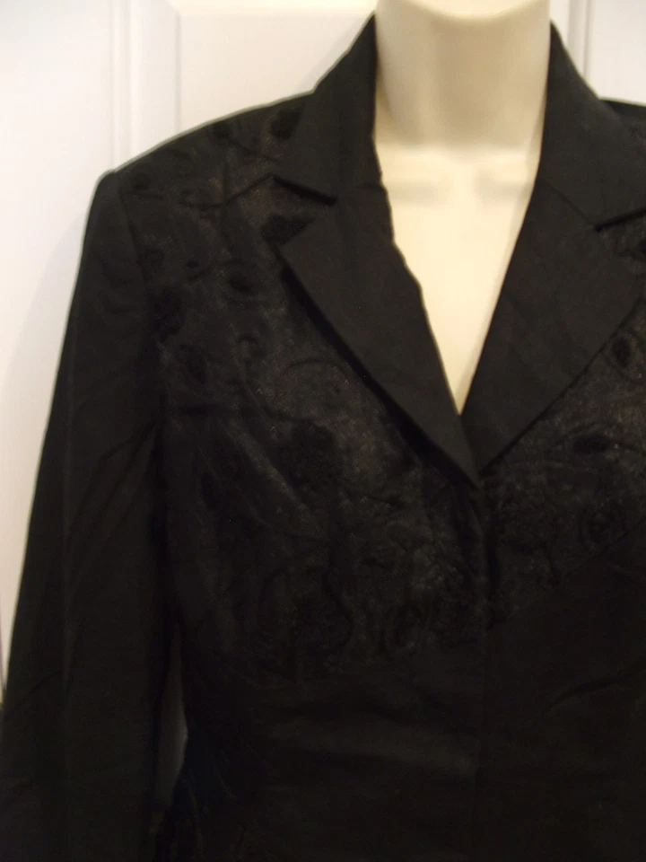 NUEVO CON ETIQUETAS NEGRO TOTALMENTE FORRADO MEZCLA DE LINO AJUSTADO Chaqueta talla 8 Foto 2 de 4