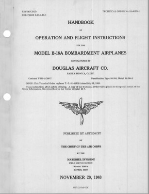 40 Page 1940 USAAF B-18 BOLO Bomber 01-40EB-1 Handbook Flight Manual on Data CD