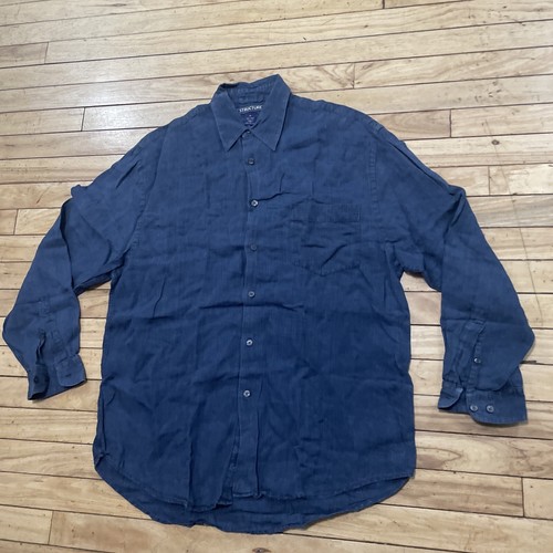 STRUCTURE Vintage 90s 100% Linen Blue Shirt Men M Preppy Beachy Point Button Up - Picture 16 of 19