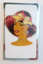 Red Hat Society Club Vintage Metal Business Card Holder Lady Hat with Gemstone