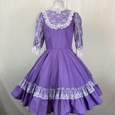 Square Dance DRESS Partners Please Purple White Lace Overlay Size 10 Vintage  | eBay