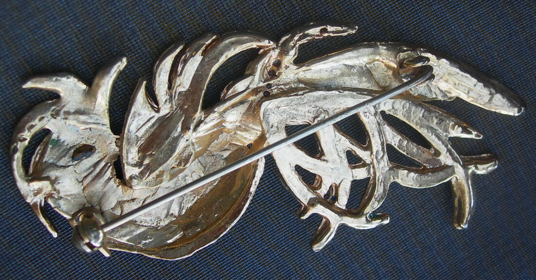 Broche Oiseau Doré - Verre Noir - Vintage - Excellent état