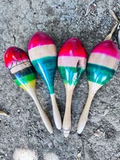 Painted Wood Maracas - Mixed Sizes  Designs set of 4 