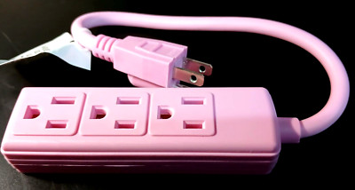Pink 3 Outlet Electrical Wall Plug Socket Grounded Power Cord Strip ...