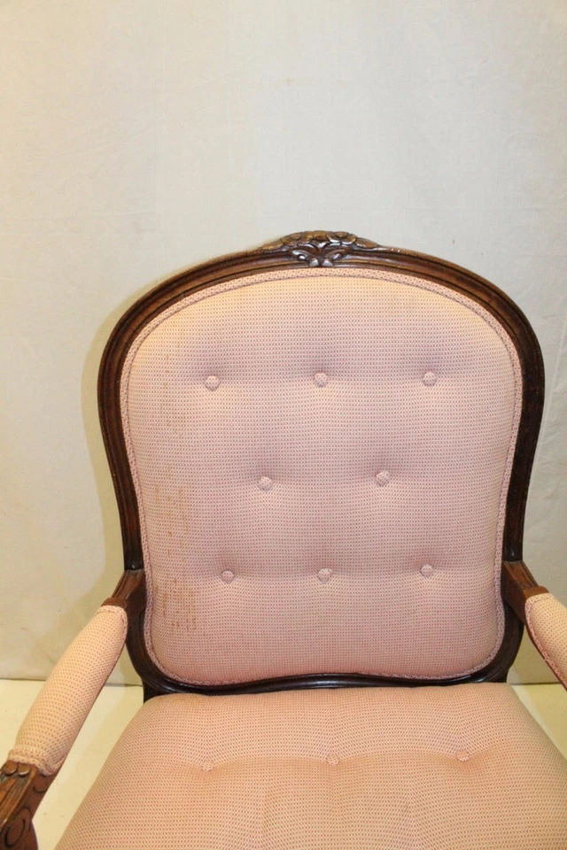 Elegante silla lateral francesa estilo Luis XV nogal Fauteuil sala de estar Foto 3 de 4