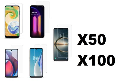 Lot of 50 100 Tempered GLASS for Samsung/iPhone/LG/Motorola/OnePlus/TCL/Revvl