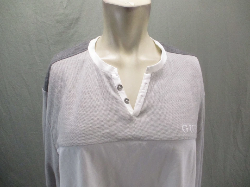 NWT GUESS Size L Mens Gray 1/4 Button Long Sleeve Breathable Henley Shirt 181 - Image 2 of 4