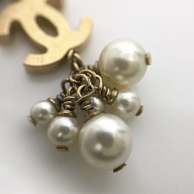 Chanel Necklace Gold White Coco Mark GP Pearl Used 07P