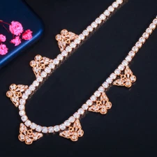 Romantic Luxury Gold Color CZ Lady Round Tennis Butterfly Charm Choker Necklace