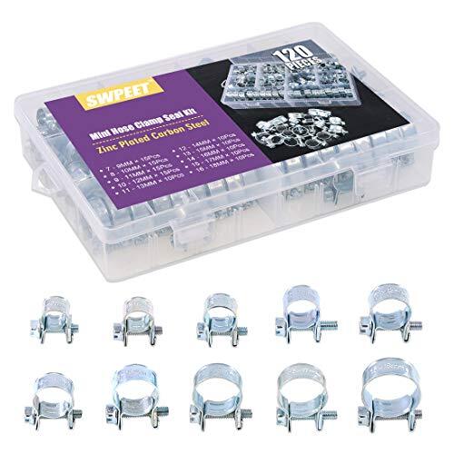 Swpeet 120pcs 10 Sizes Zinc Plated Mini Fuel Injection Line Style Hose