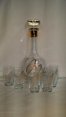 SET 60er VINTAGE BOHEMIA DEKANTER DECANTER LIKÖR FLASCHE KARAFFE DDR GLAS BAR - Bild 1 von 4