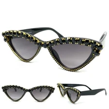 Classy Elegant Modern Retro Cat Eye Style SUN GLASSES Funky Bling Black Frame