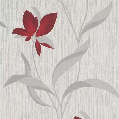 Glitter Fleur Vinyl Wallpaper 9730-06 Red Flowers Leaves Textured Erismann
