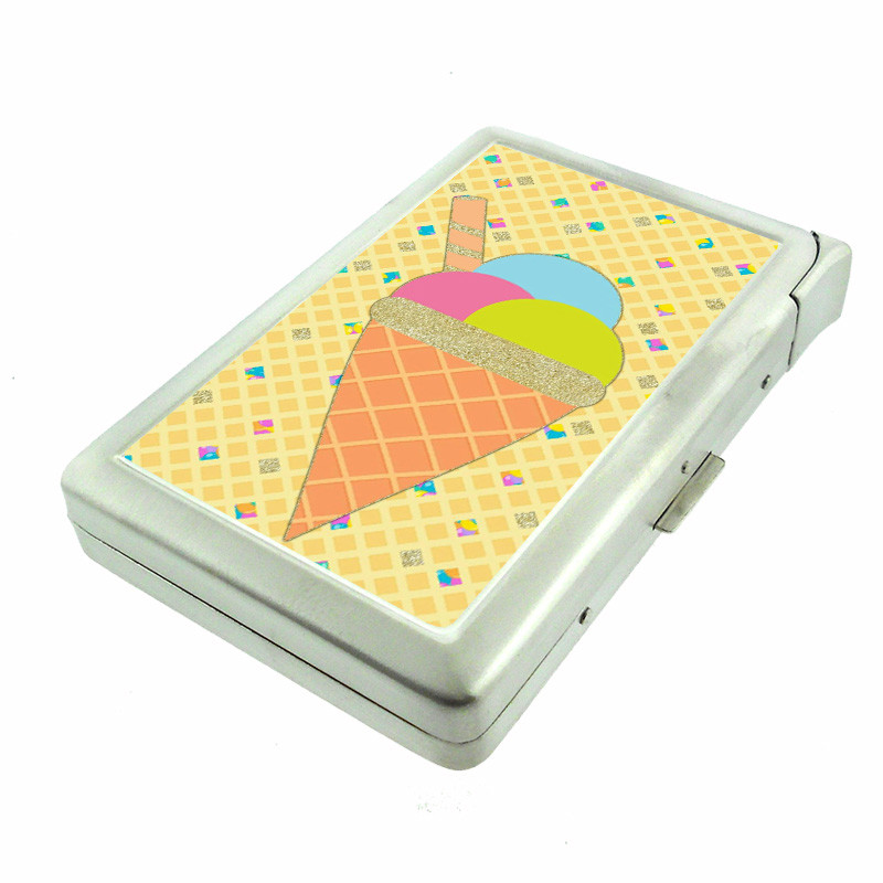 Metal Ice Cream Cone Cigarette Case with Built-In Lighter & Wallet