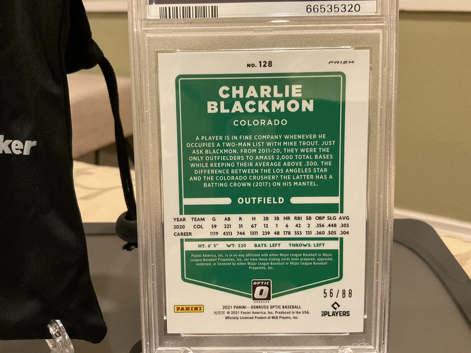 🔥2021 Donruss Optic #128 Green Dragon Prizm Serie 56/88 Charlie Blackmon PSA10 Foto 3 de 4