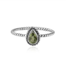 Natural Peridot Gemstone Women's Oxidized 925 Sterling Silver Ring Jewelry