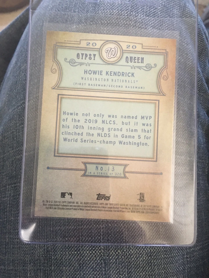 2020 TOPPS GYPSY QUEEN HOWIE KENDRICK #13 NO NAME  PLATE MINT+ NATIONALS - Image 2 of 2
