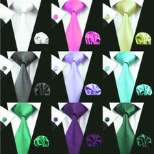 3IN1 USA Classic Solid Mens Tie Red Blue Green Necktie Set Silk100 Slim Necktie
