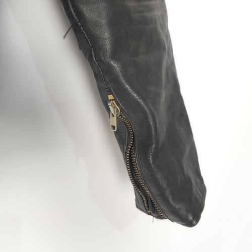 Black Leather 60s Bomber Jacket Ladies M 10 Biker Motorcycle Punk Retro Vintage - Picture 6 of 11