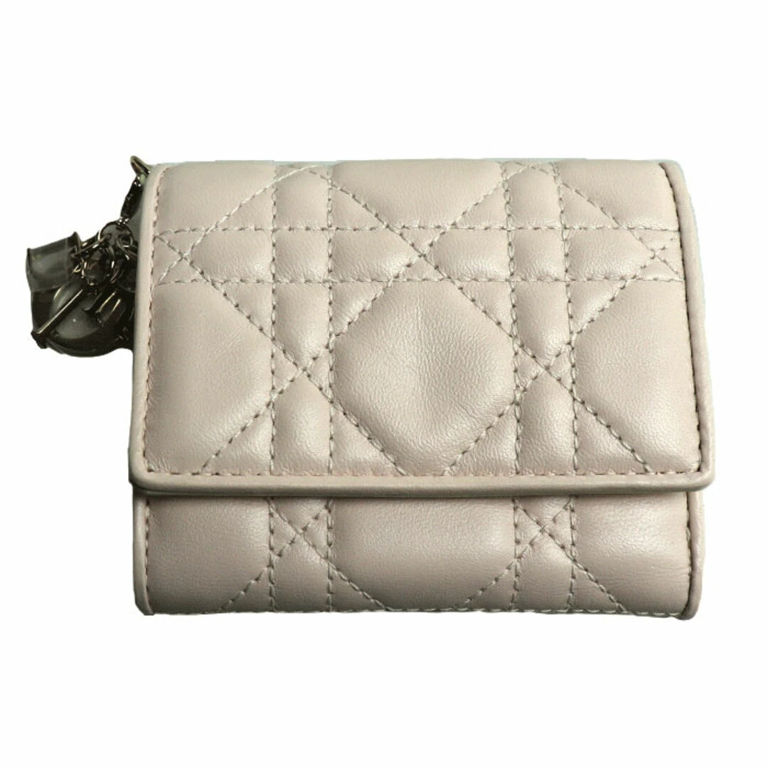 Portefeuille Dior Christian Lady Canage Lotus triple pli rose poudré clair occasion KOER 0