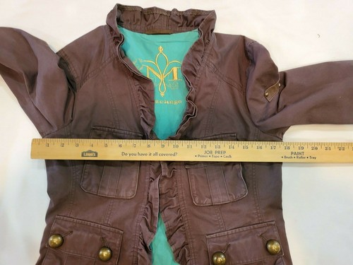 Mackage Brown Military Cropped Blazer Jacket Women's Medium Brass Accents VGC - Picture 3 of 12