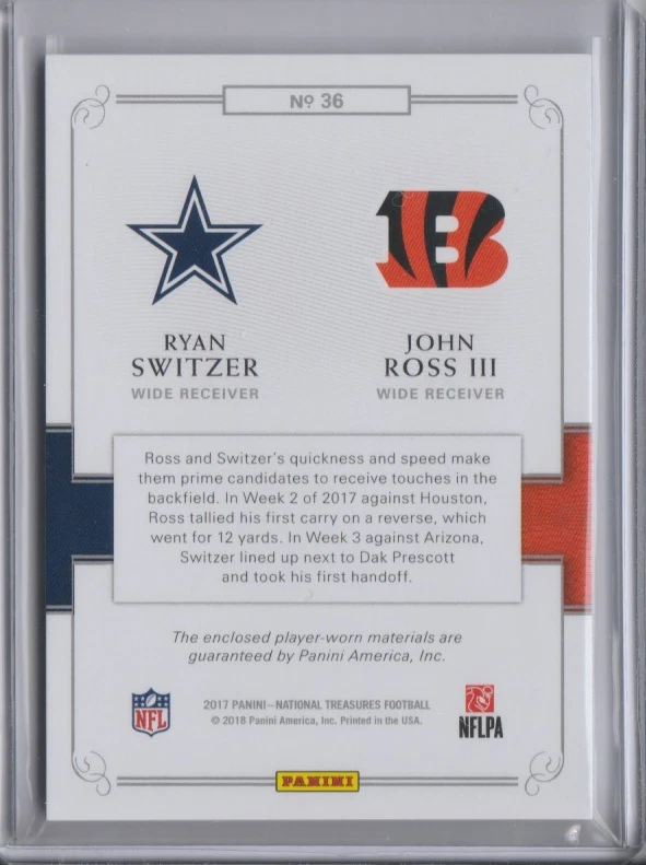 Ryan Switzer & John Ross 2017 Panini National Treasures dual jersey card /99 - Image 2 of 2