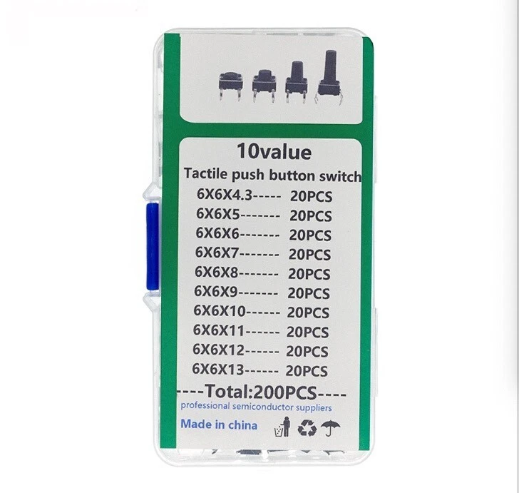 200pcs Tactile Switch Push Button 4Pin 6x6mm PCB Micro Momentary Tact Assortment - Image 2 of 4