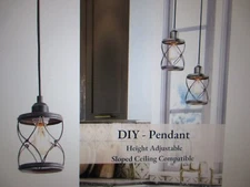 LNC Modern Farmhouse Gray Mini Pendant Light with Dark Pewter Metal Cage