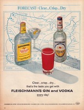 1964 Fleischmann's Gin Vodka Print Ad Forecast Map Clear Crisp Dry
