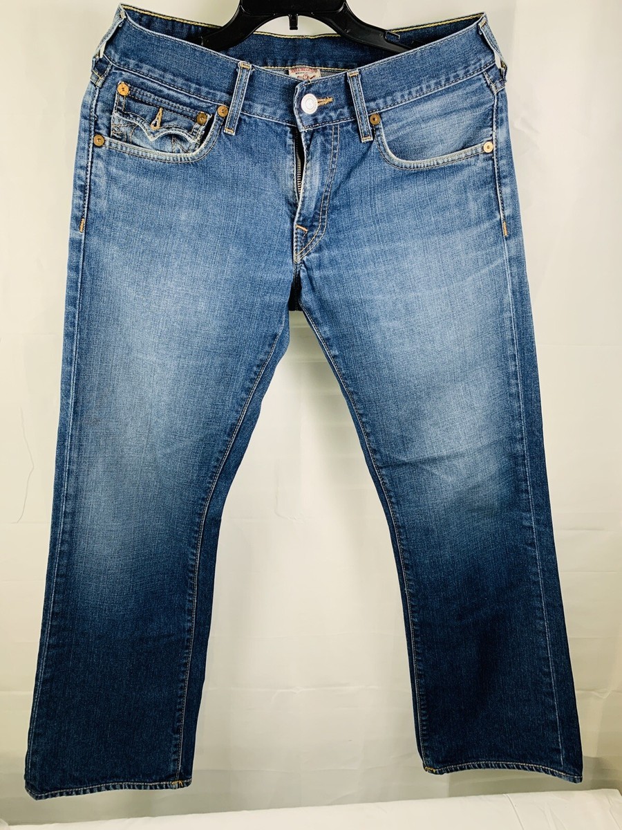 True Religion World Tour Distressed Blue Denim Jean Mens