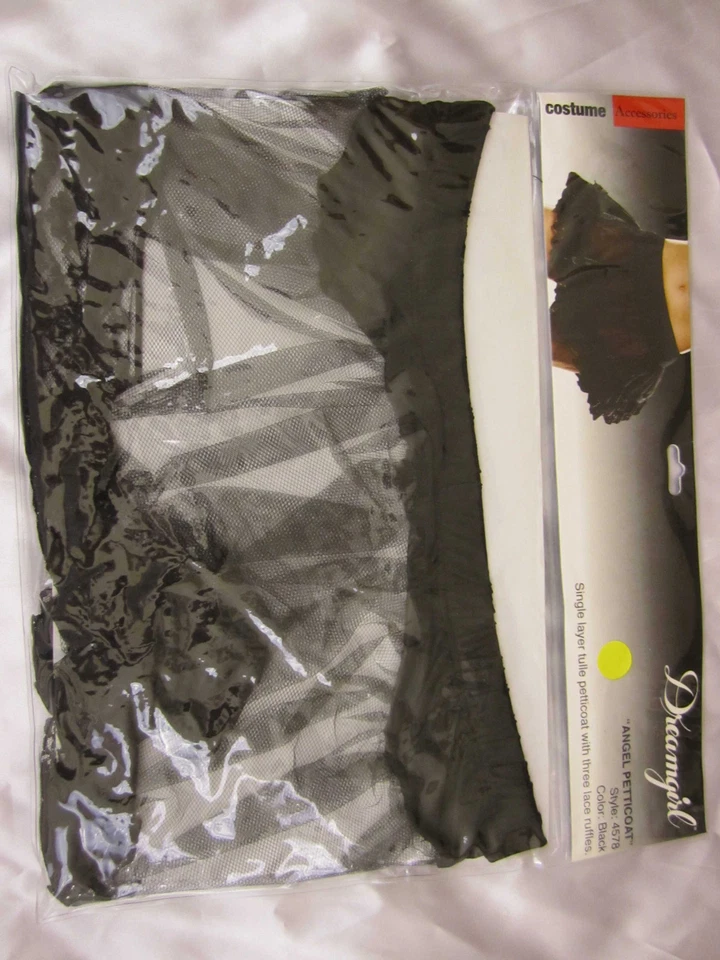  Dreamgirl 4578 单层薄纱衬裙 带三个蕾丝褶边 黑色 o/s — 第 2/3 张图片