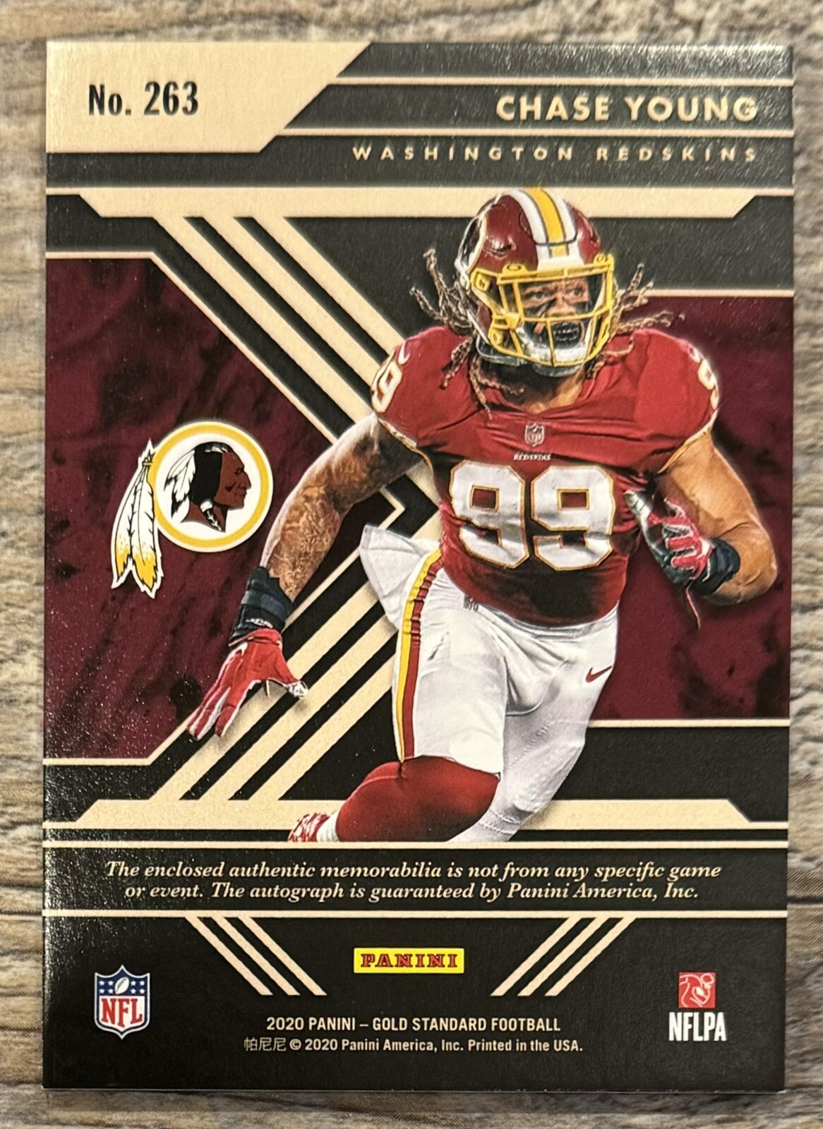 2020 Gold Standard Chase Young RPA /49 RC Dual Patch Relic Auto #263 Commanders view 3