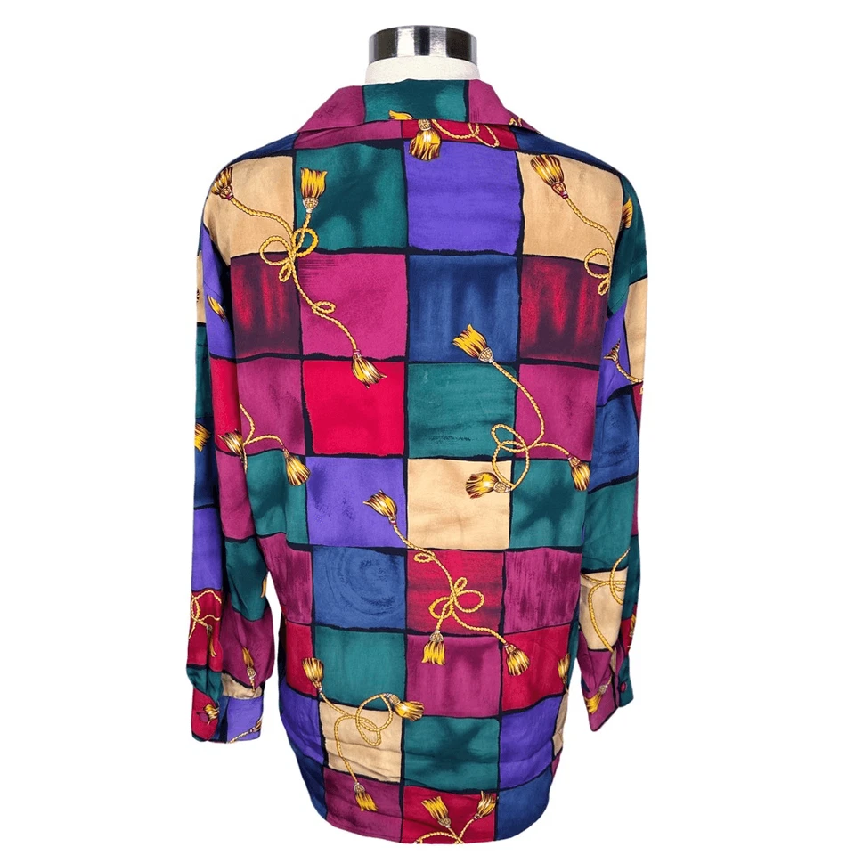 Blusa Vintage Le Caviar Estampado Borla Dorada Talla Pequeña Abuela Chic Color Años 90’s Foto 3 de 4