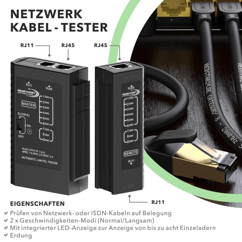 Netzwerktester RJ45/11 LAN Kabel Tester Netzwerk Prüfer ISDN DSL, CAT 4/5/6/7/8 - Bild 2 von 4