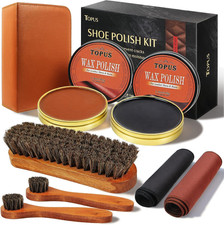 8 Pieces Shoe Polish Kit, Includes 2Pcs 1.4Oz Brown Shoe Wax, 3 Pieces Horsehair