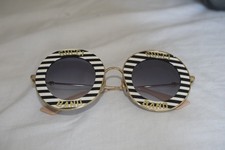 Gucci GG0113S 008 Round Sunglasses Black Gold Blue Gradient Authentic