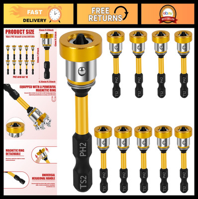 10Pcs Magnetic Screwdriver Bits 1/4'' Hex Shank PH2 Drywall Setter 50mm Yellow