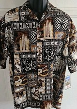 NWT Vintage Hilo Hattie Barkcloth Woodblock Iconic Hawaiian Shirt Mens Sz XL