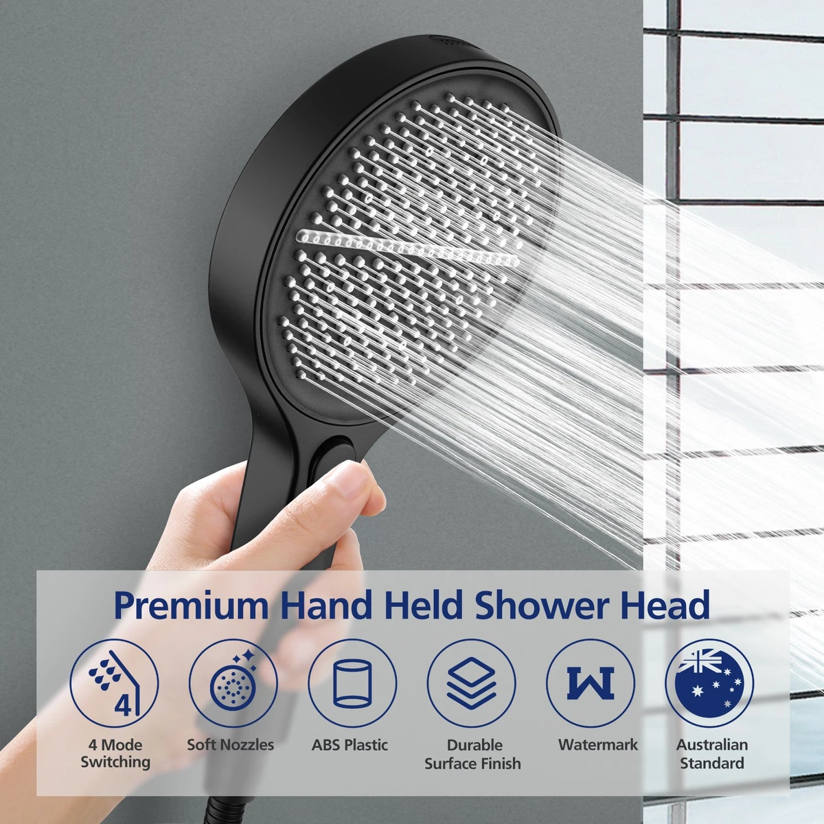ACA Handheld Shower Head 5.9" High Pressure 4 Modes Powerful Round WELS Black