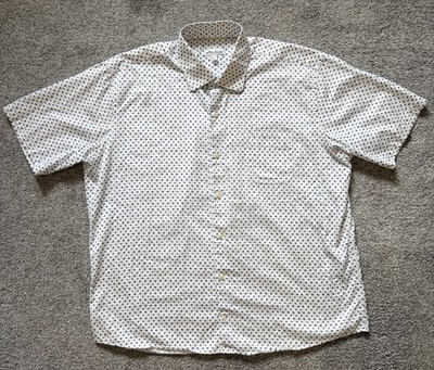 Peter Millar Men's XL White Navy Splats Short Sleeve Button-Up Cotton Shirt XL