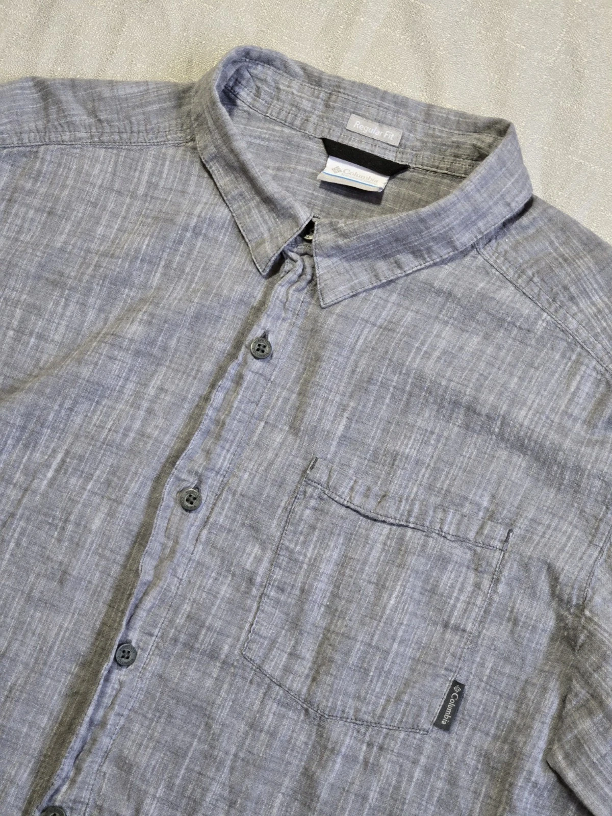 Columbia XL Gray Cotton Short Sleeve Regular Fit Button-Up Vacation Beach Shirt