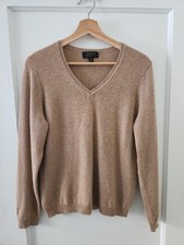 Charter Club Womens Sweater P L 100 Cashmere V Neck Tan Beige