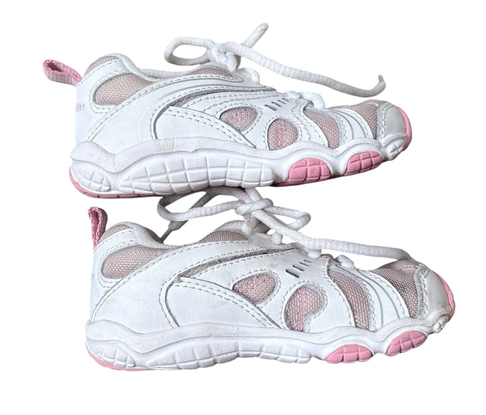 STRIDE RITE Niñas Pequeñas Talla 7 W Parte Superior Baja Rosa Blanco Tenis Zapatos Foto 3 de 4