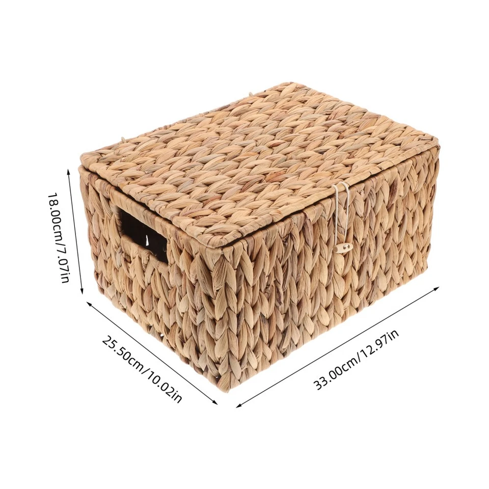  Rectangular Storage Basket Heavy Duty Decorative Woven Box with Lid for - Image 4 of 4