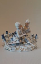 Vintage KPM Porcelain Figurine Victorian Couple Sitting in the Park with Birds