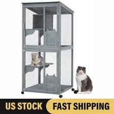Large 4-Tier Outdoor Cat Enclosure With Wheels Catio Cat Cage With Resting Box