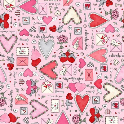Maywood I Heart You by Kris Lammers 10760 P Pink Focal  Cotton